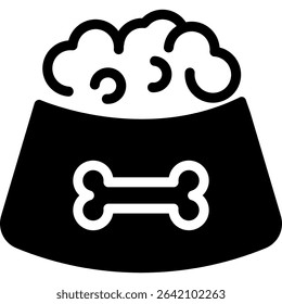Pet Food in Bowl. Dry Kibble for Dog or Cat in Feeding dish. Vector Icon Illustration