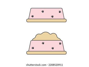 Pet food in bowl. Pink color. Vector illustration