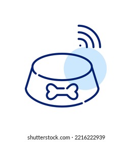 Pet food bowl sending a signal to smart home system. Pixel perfect, editable stroke line icon