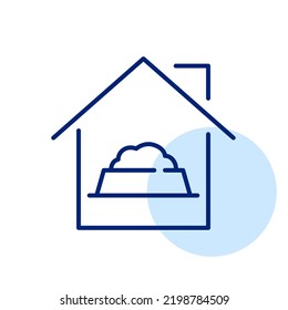 Pet food bowl in a small house. Pixel perfect, editable stroke line icon