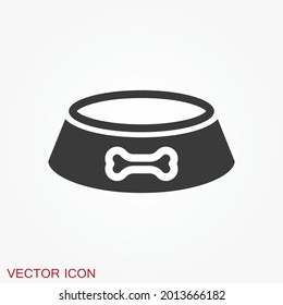 Pet food bowl vector icon logo, dog food bone