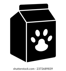 Pet food box solid icon, animal hospital concept, pet food sign on white background, Bag of food with paw icon in glyph style for mobile concept and web design. Vector graphics