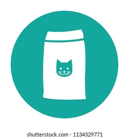 Pet food cat vector icon package with cute cat blue background