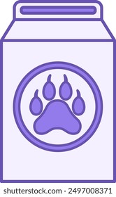 Pet Food Color Icon. Vector Icon. Dry Feed Packaging with Drawn Paw. Dog and Cat Meal. Pet Concept