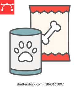 Pet food color line icon, tin can and meal, dog food sign vector graphics, editable stroke filled outline icon, eps 10