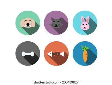pet with Pet food Flat,Flat style with long shadows 