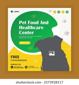  Pet food and healthcare center social media post design or pet business web square post banner template