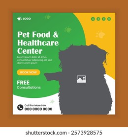  Pet food and healthcare center social media post design or pet business web square post banner template