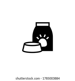Pet food icon in black flat glyph, filled style isolated on white background