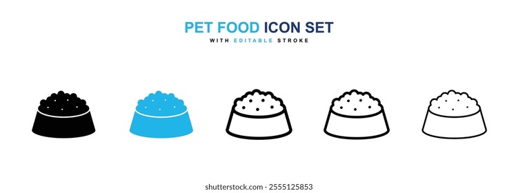 Pet food icon collection in black and blue colors