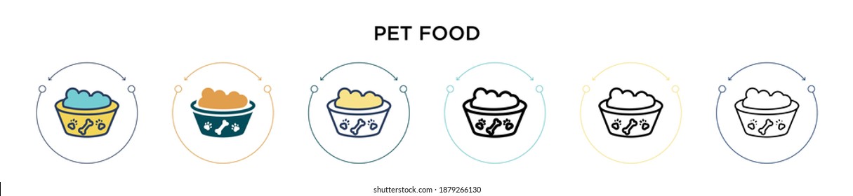 Pet food icon in filled, thin line, outline and stroke style. Vector illustration of two colored and black pet food vector icons designs can be used for mobile, ui, web