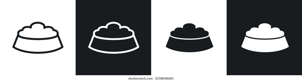 Pet food icons pack in black and white filled and outlined versions.
