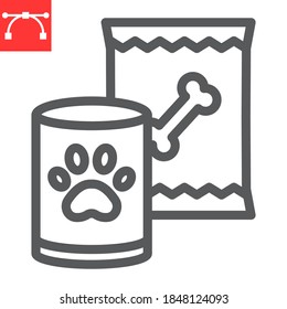 Pet Food Line Icon, Tin Can And Meal, Dog Food Sign Vector Graphics, Editable Stroke Linear Icon, Eps 10