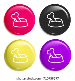 Pet food multi color glossy badge icon set. Realistic shiny badge icon or logo mockup