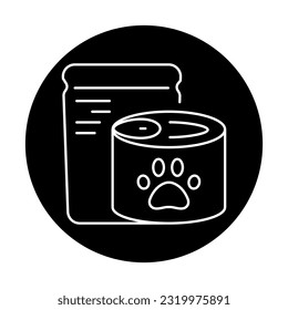 Pet food packaging black line icon. Pictogram for web page, mobile app, promo.