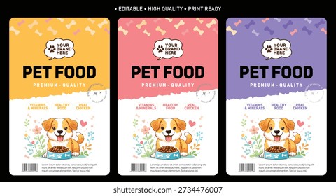 Pet food packaging template label and packaging design, dog and cat fresh food pouch label packaging design, editable vector file high qality print ready labels set
