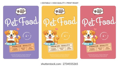 Pet food packaging template label and packaging design, dog and cat fresh food pouch label packaging design, editable vector file high qality print ready labels