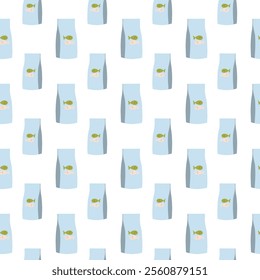 Pet food paper bag seamless pattern, blue craft paper bag, fish 