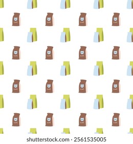 Pet food paper bag seamless pattern, green and blue craft paper bag, cat face