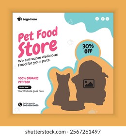 Pet food sale Social Media Post and Animal food store online Post Square Flyer Design Template