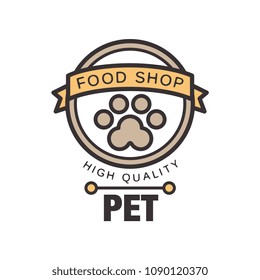 Pet food shop logo template design, brown badge for company identity, label for pet shop, quality service and food vector Illustration on a white background