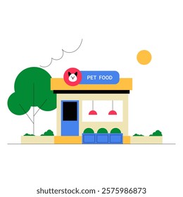 Pet Food Store In Flat Vector Illustration Symbolizing Pet Supplies, Animal Care, And Nutrition, Isolated On White Background