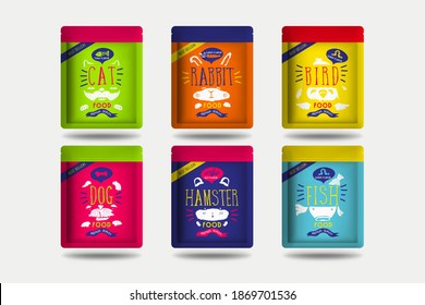 Pet Food Ziplock Pouch Brand Concept Isolated On Light Gray Background. Packaging Vector