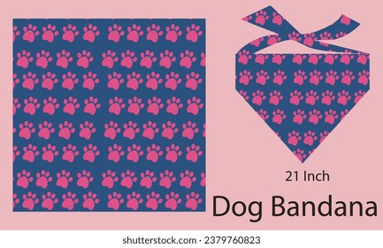 Pet Footprint Vector Dog Scarf Design, Dog Bandana Design with Footprint Pattern, Dog Footprint Seamless Pattern Design Vector.