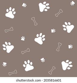 Pet footprints and bones on brown background pattern and background, vector.