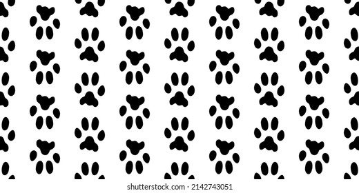 Pet footprints horizontal seamless pattern. Animal print. Black prints of tracks of a cat, dog on a white background. Pet paw print silhouettes. Nice texture. Vector.