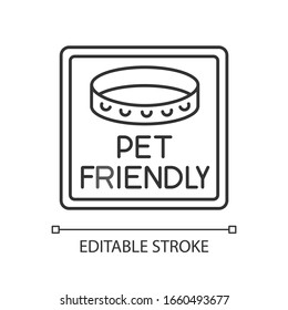 Pet friendly area sign pixel perfect linear icon. Animals with collars allowed. Thin line customizable illustration. Contour symbol. Vector isolated outline drawing. Editable stroke