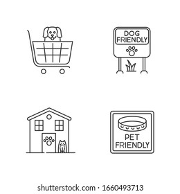Pet friendly areas pixel perfect linear icons set. Four-legged friends welcome shops and houses. Customizable thin line contour symbols. Isolated vector outline illustrations. Editable stroke