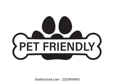 Pet friendly banner. Paw print and bone over it. Dog bone. Vector illustration