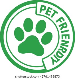 Pet friendly certification logo featuring paw print and eco-inspired design Vector