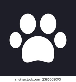 Pet friendly dark mode glyph ui icon. Public place permission. Hotel. User interface design. White silhouette symbol on black space. Solid pictogram for web, mobile. Vector isolated illustration