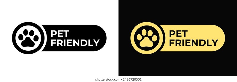 Pet friendly icon. Animal friendly vector illustration. Dogs and cats allowed emblem, badge, sign, symbol, stamp or seal. Animal paw label isolated.