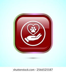 Pet friendly icon design illustration, Animal friendly label, badge, sign, symbol, Red Color Square Button Design