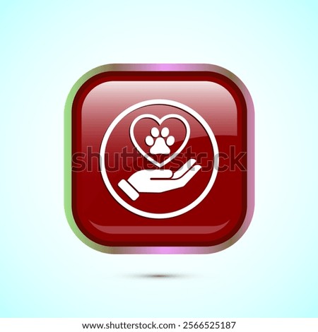 Pet friendly icon design illustration, Animal friendly label, badge, sign, symbol, Red Color Square Button Design