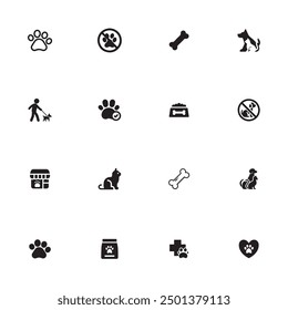 Pet friendly icon set dog cat