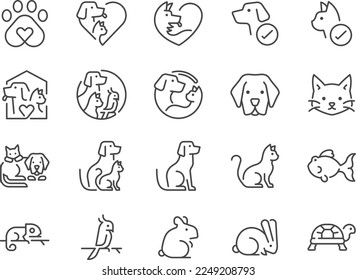 Pet friendly icon set. Included the icons as dog, cat, animals, bird, fish, and more. - Shutterstock ID 2249208793