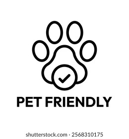 Pet Friendly icon set. Pet Friendly logo, label, sign, badge, symbol, banner, line, flat vector, isolated illustration. Pet Friendly label for product packaging design. Dogs and cats allowed sign.