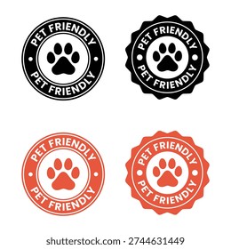 Pet Friendly icon set. Pet Friendly logo, label, sign, badge, symbol, banner, line, flat vector, isolated illustration. Pet Friendly label for product packaging design. Dogs and cats allowed sign.