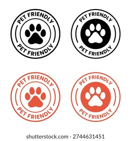 Pet Friendly icon set. Pet Friendly logo, label, sign, badge, symbol, banner, line, flat vector, isolated illustration. Pet Friendly label for product packaging design. Dogs and cats allowed sign.