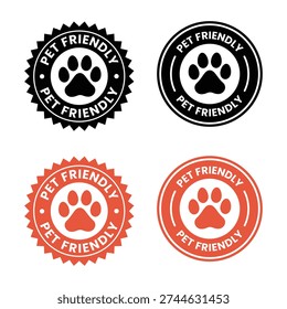 Pet Friendly icon set. Pet Friendly logo, label, sign, badge, symbol, banner, line, flat vector, isolated illustration. Pet Friendly label for product packaging design. Dogs and cats allowed sign.