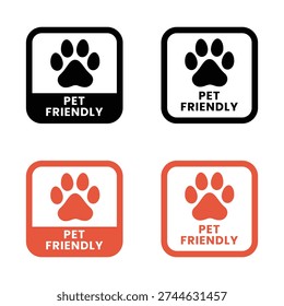 Pet Friendly icon set. Pet Friendly logo, label, sign, badge, symbol, banner, line, flat vector, isolated illustration. Pet Friendly label for product packaging design. Dogs and cats allowed sign.
