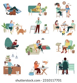 Pet friendly interior icons set with cafe symbols flat isolated vector illustration