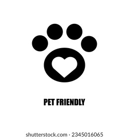 Pet Friendly lable. Dog Friendly logo. Paw print logo branding. Vector illustration. Eps 10.