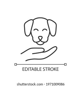 Pet friendly linear icon. Hotels which offer range of amenities designed to accommodate pet owner. Thin line customizable illustration. Contour symbol. Vector isolated outline drawing. Editable stroke