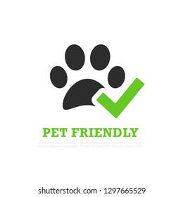 Pet friendly logo design, vector illustration isolated on white background