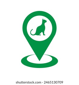 Lugar adecuado para mascotas - mapa de ubicación pin con gato. Signo de Vector.